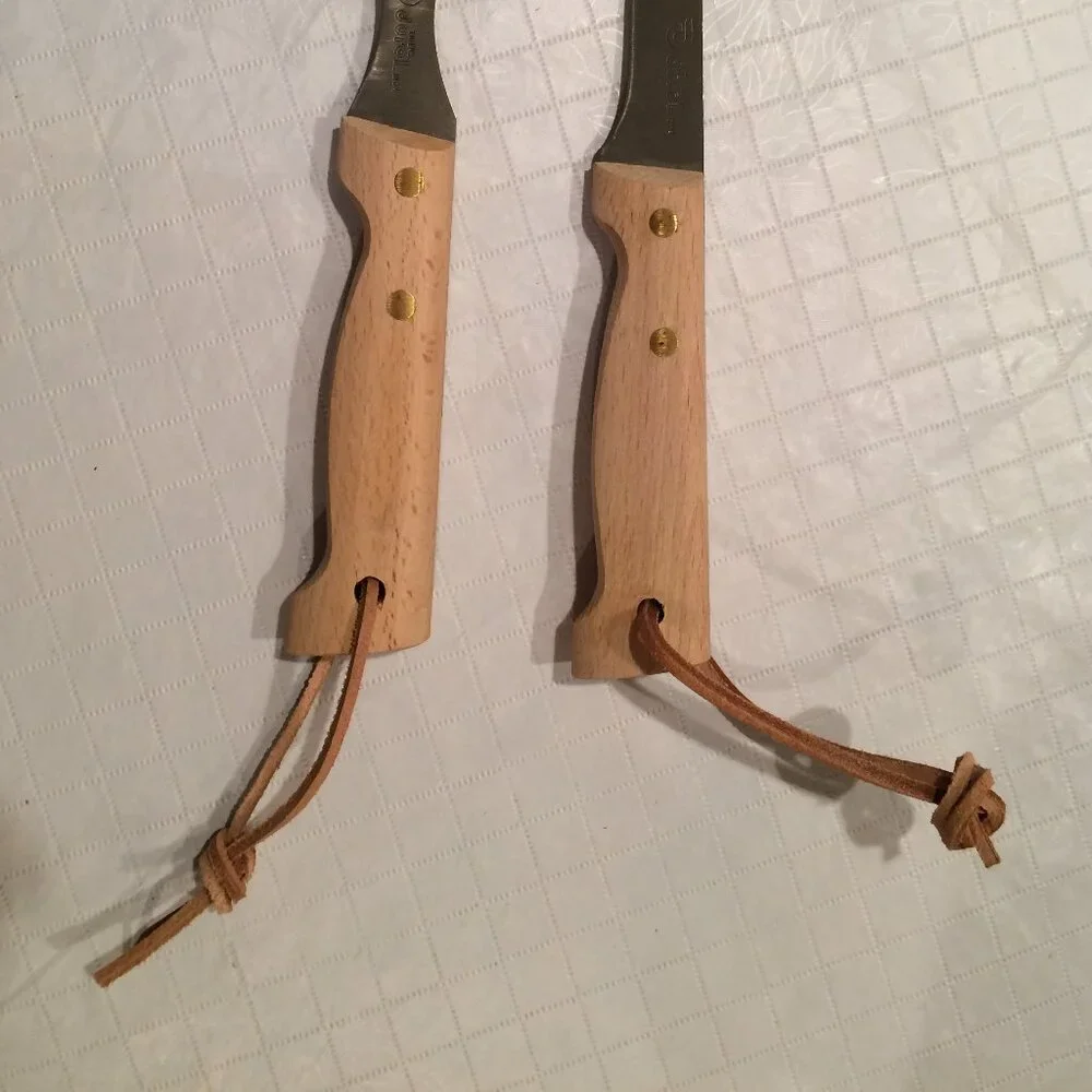 Thiers DUROL France Set of 12 Piece Steak Forks and Knives leather in Wood Block